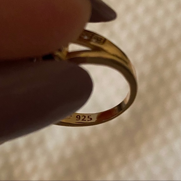 Sz 7 STAMPED 925 14 K GF 3 BLACK SAPPHIRES RING - Picture 5 of 11